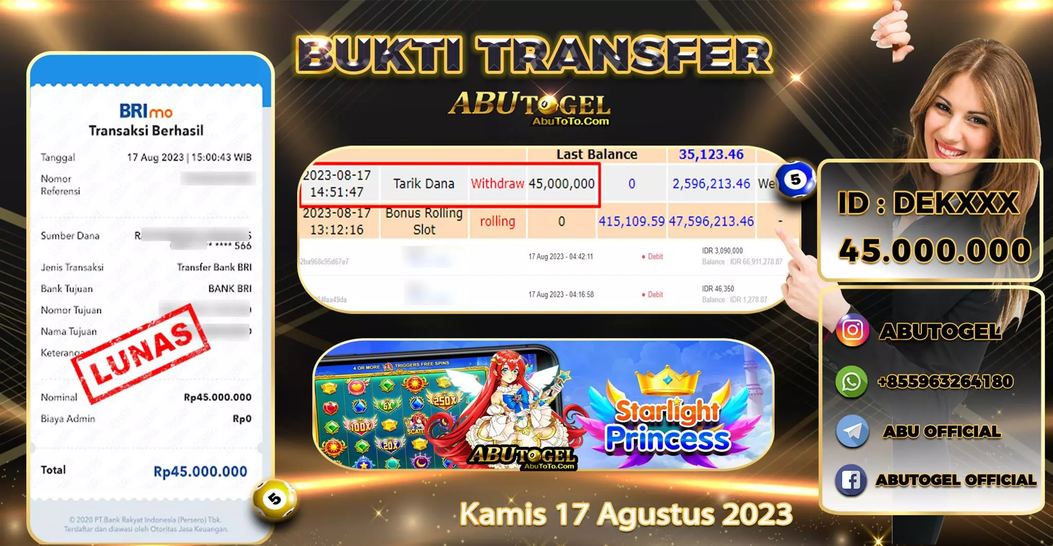 Bukti Jackpot Abu Togel Slot Online Kamis 17 Agustus 2023